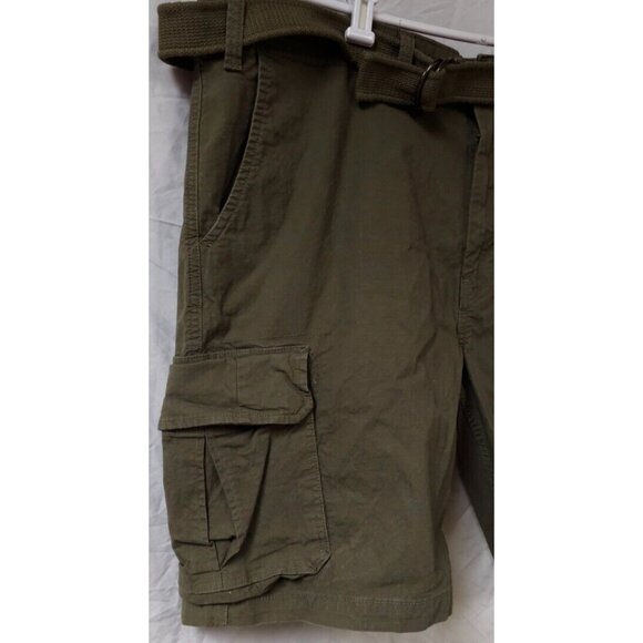 Mutual Weave Mens 48x11 Green Stretch Belted Heavyweight Canvas Cargo Shorts - Picture 2 of 12
